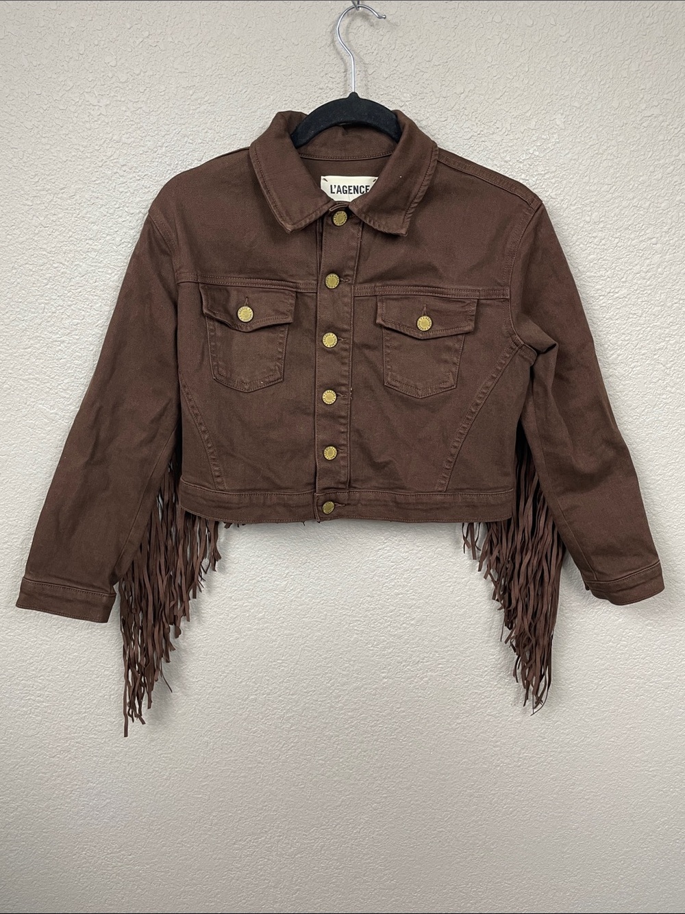 NWT L’Agence Koda Crop Jacket Brown Fringe Festival Sz XS - Picture 4 of 16
